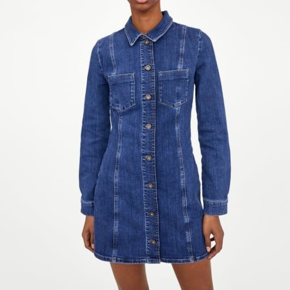 Zara Dresses & Skirts - zara denim by TRF  blue denim dress